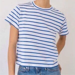 AYR White & Blue Pima Cotton Short Sleeve Sno Cone Tee Top Sz. XL